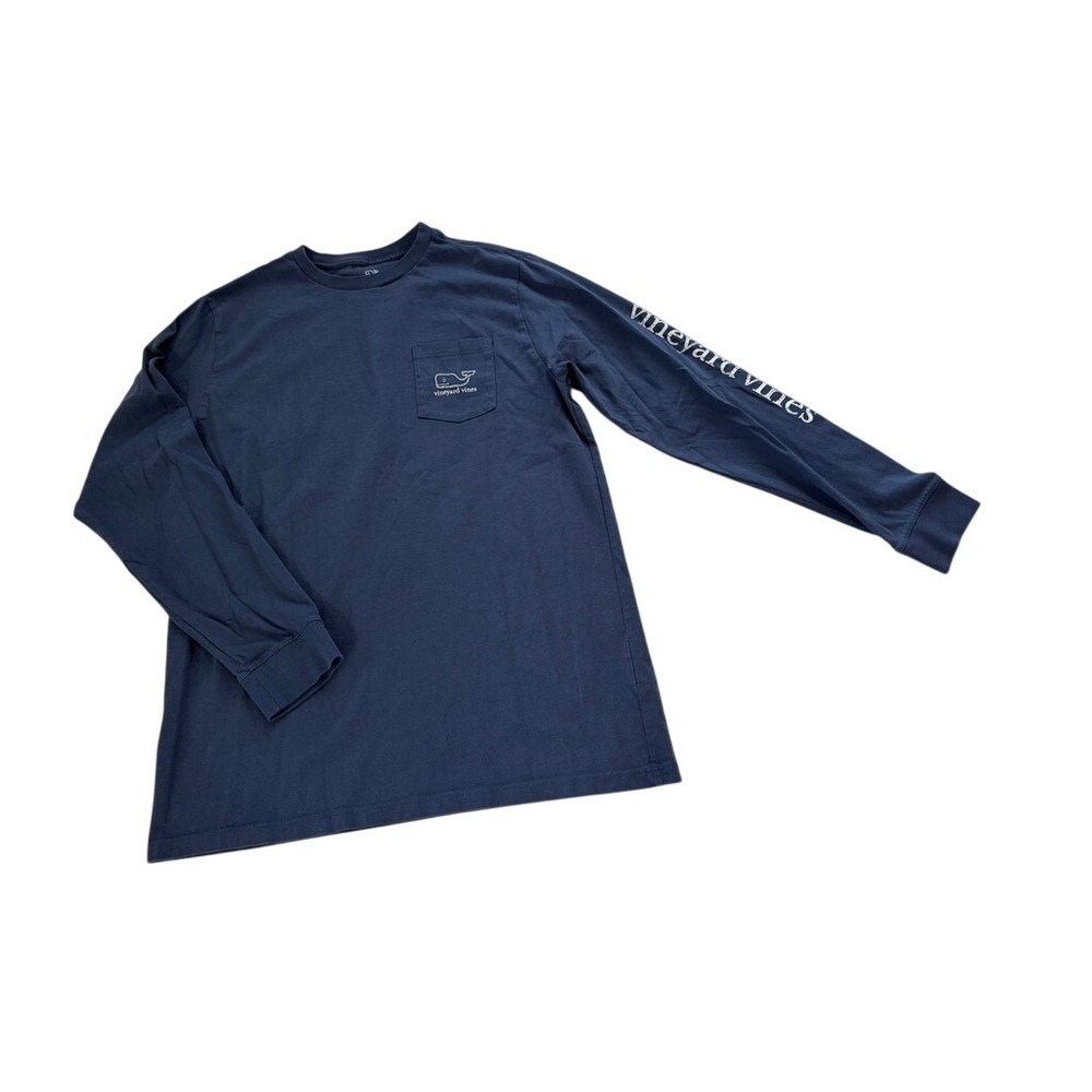 Vineyard Vines Boys Navy Blue Long Sleeve Whale Graphic Pocket T-Shirt Cotton